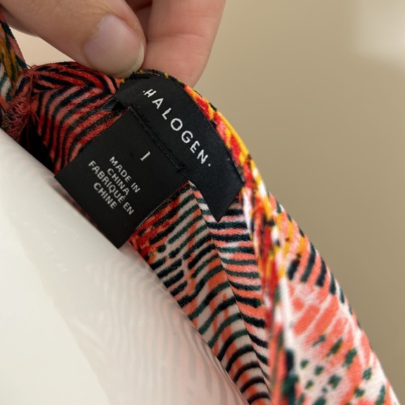 Halogen Striped Floral Abstract Shift Dress with ruched sleeves, size L - Picture 7 of 8